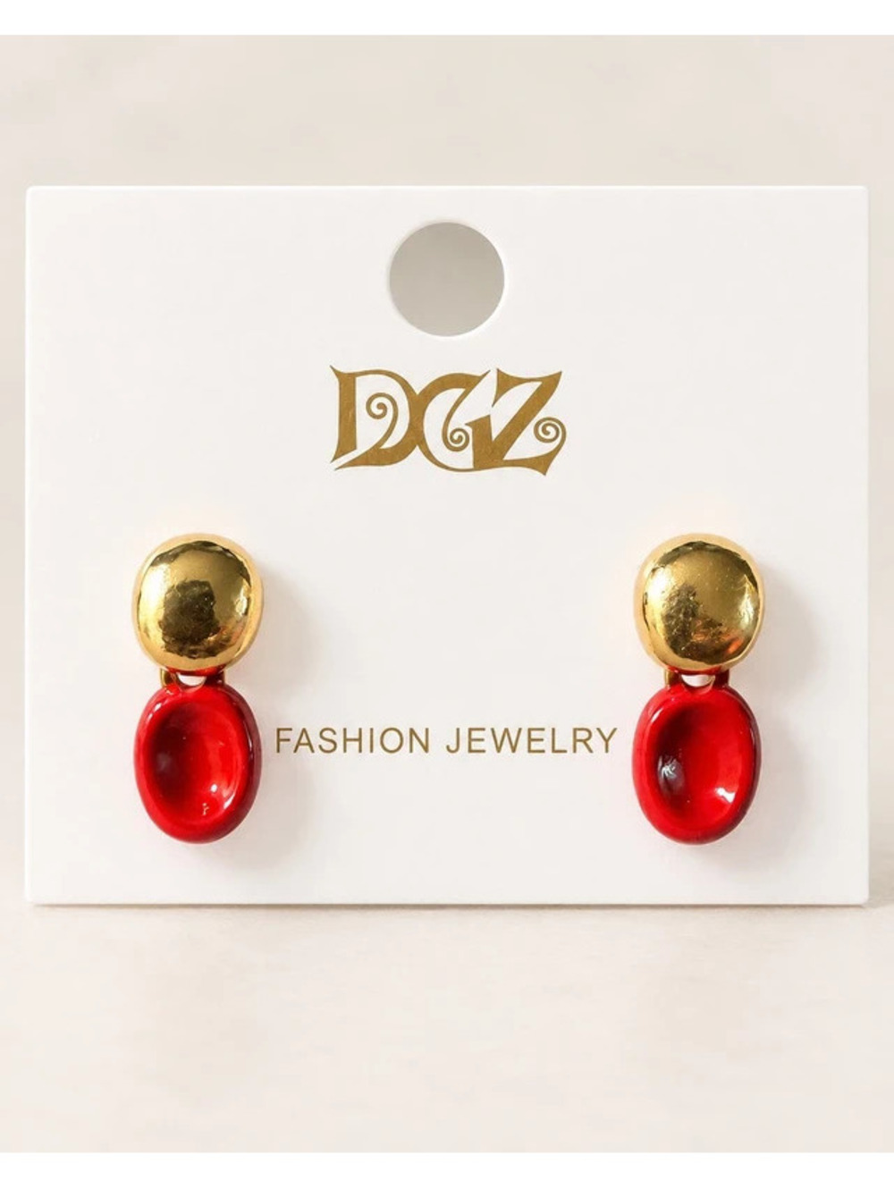 Red Gold Drop Earrings Glossy Oval Statement Jewelry Gift for her Retro Fashions